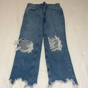 We The Free Blue Distressed Ankle Jeans